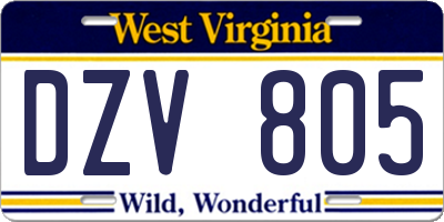 WV license plate DZV805