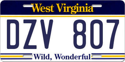 WV license plate DZV807