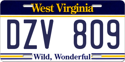 WV license plate DZV809