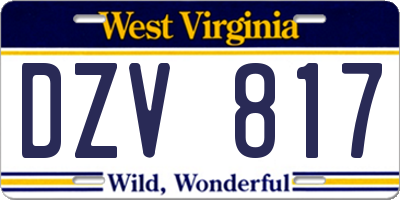 WV license plate DZV817