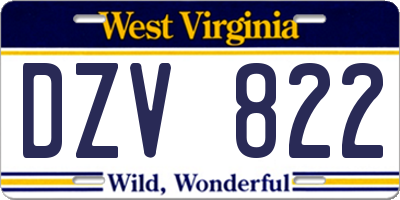 WV license plate DZV822