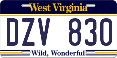 WV license plate DZV830