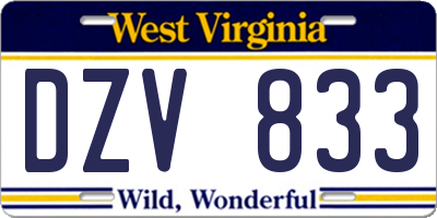 WV license plate DZV833