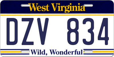 WV license plate DZV834