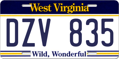 WV license plate DZV835