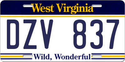 WV license plate DZV837