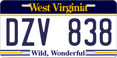 WV license plate DZV838