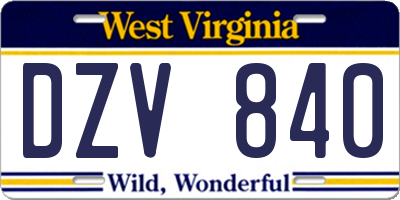 WV license plate DZV840