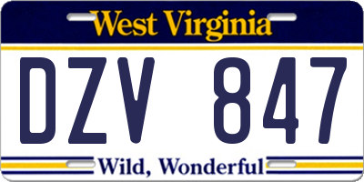 WV license plate DZV847