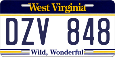 WV license plate DZV848