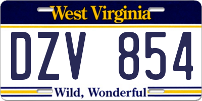 WV license plate DZV854