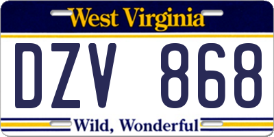 WV license plate DZV868