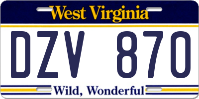 WV license plate DZV870