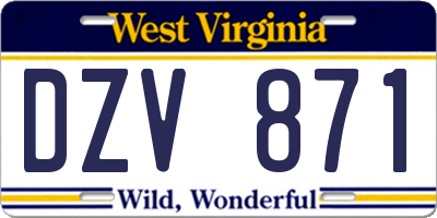 WV license plate DZV871