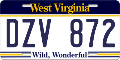 WV license plate DZV872