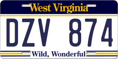 WV license plate DZV874