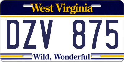 WV license plate DZV875