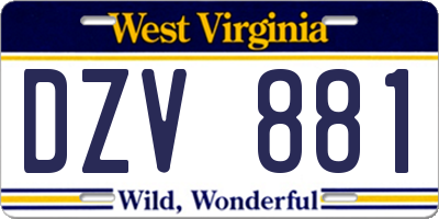 WV license plate DZV881