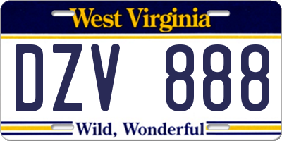 WV license plate DZV888