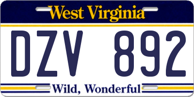 WV license plate DZV892