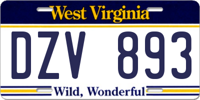 WV license plate DZV893