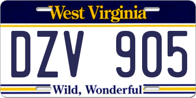 WV license plate DZV905