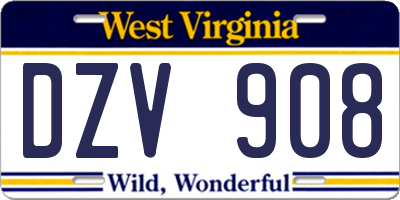 WV license plate DZV908