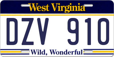 WV license plate DZV910