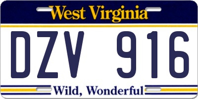 WV license plate DZV916