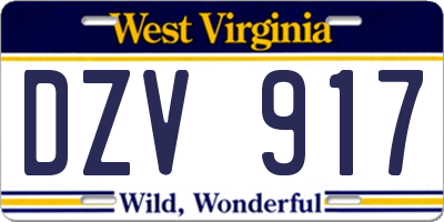 WV license plate DZV917