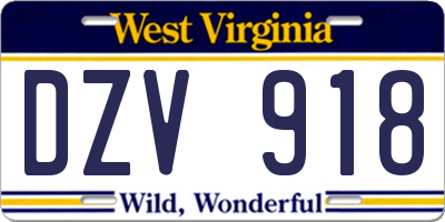 WV license plate DZV918