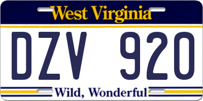 WV license plate DZV920