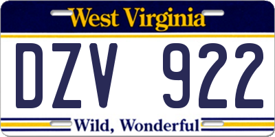 WV license plate DZV922