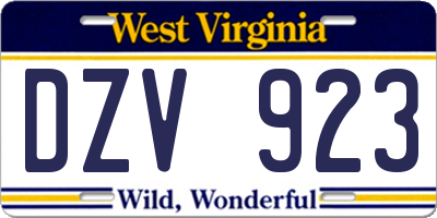 WV license plate DZV923