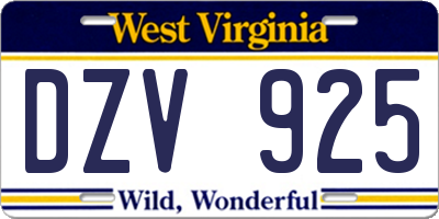 WV license plate DZV925