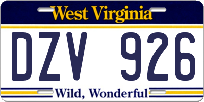 WV license plate DZV926