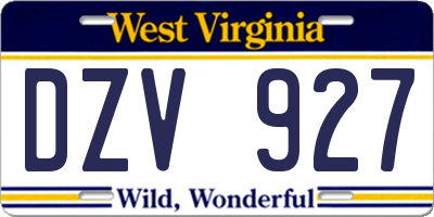 WV license plate DZV927