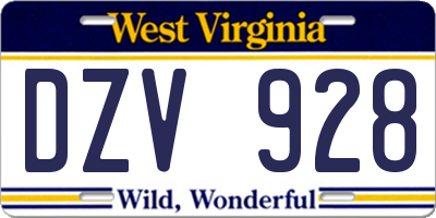 WV license plate DZV928