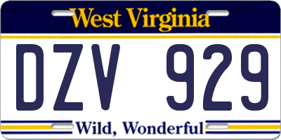 WV license plate DZV929