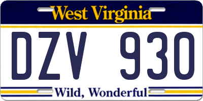 WV license plate DZV930