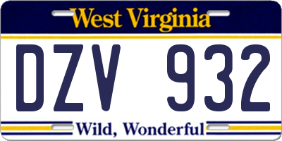 WV license plate DZV932