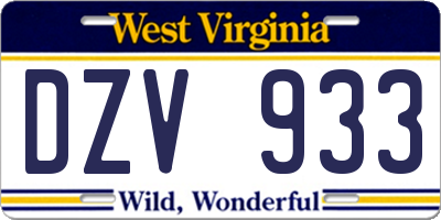 WV license plate DZV933