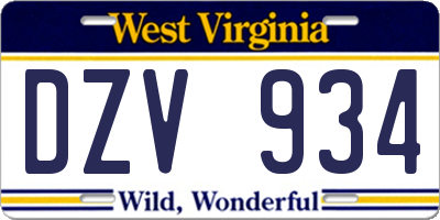 WV license plate DZV934