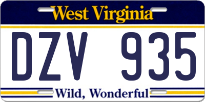 WV license plate DZV935