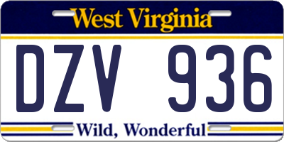 WV license plate DZV936