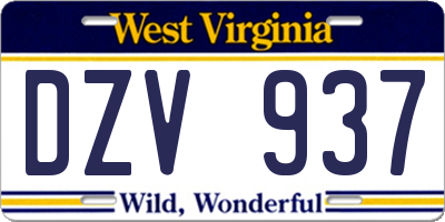 WV license plate DZV937