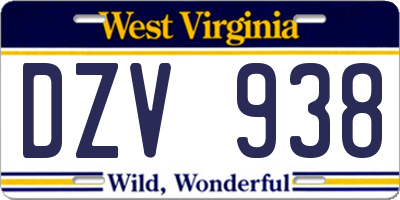 WV license plate DZV938