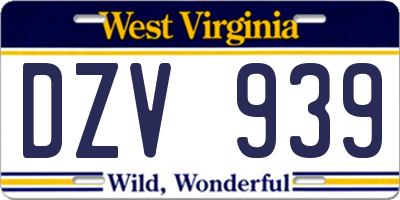 WV license plate DZV939