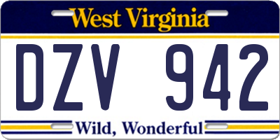 WV license plate DZV942