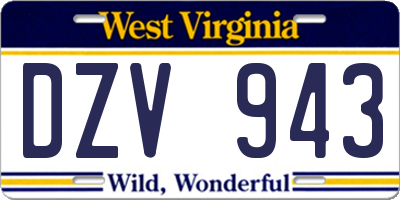 WV license plate DZV943